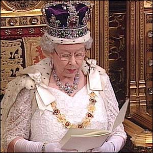 Queen Elizabeth II reading a speech for her subjects